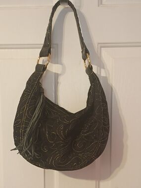 Relic Black Hobo Shoulder Bag with Gold Stitching